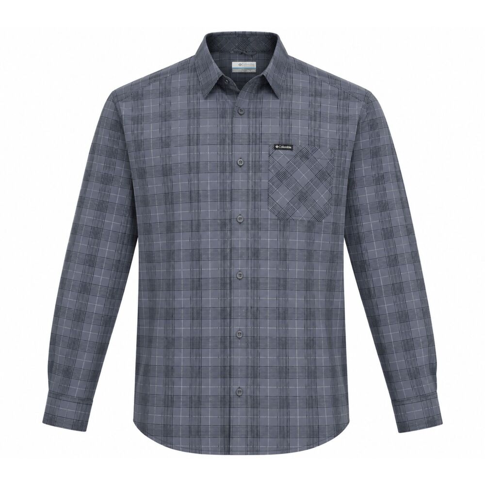 Columbia Men’s XXL Gray Plaid Button Up Long Sleeve Shirt Outdoor Casual